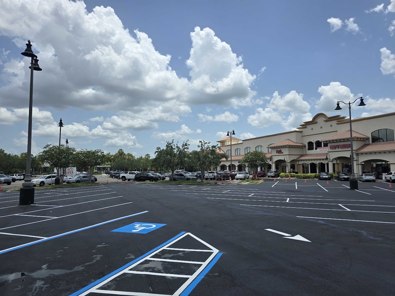 Blue ADA and white parking lot striping in Sammamish, WA