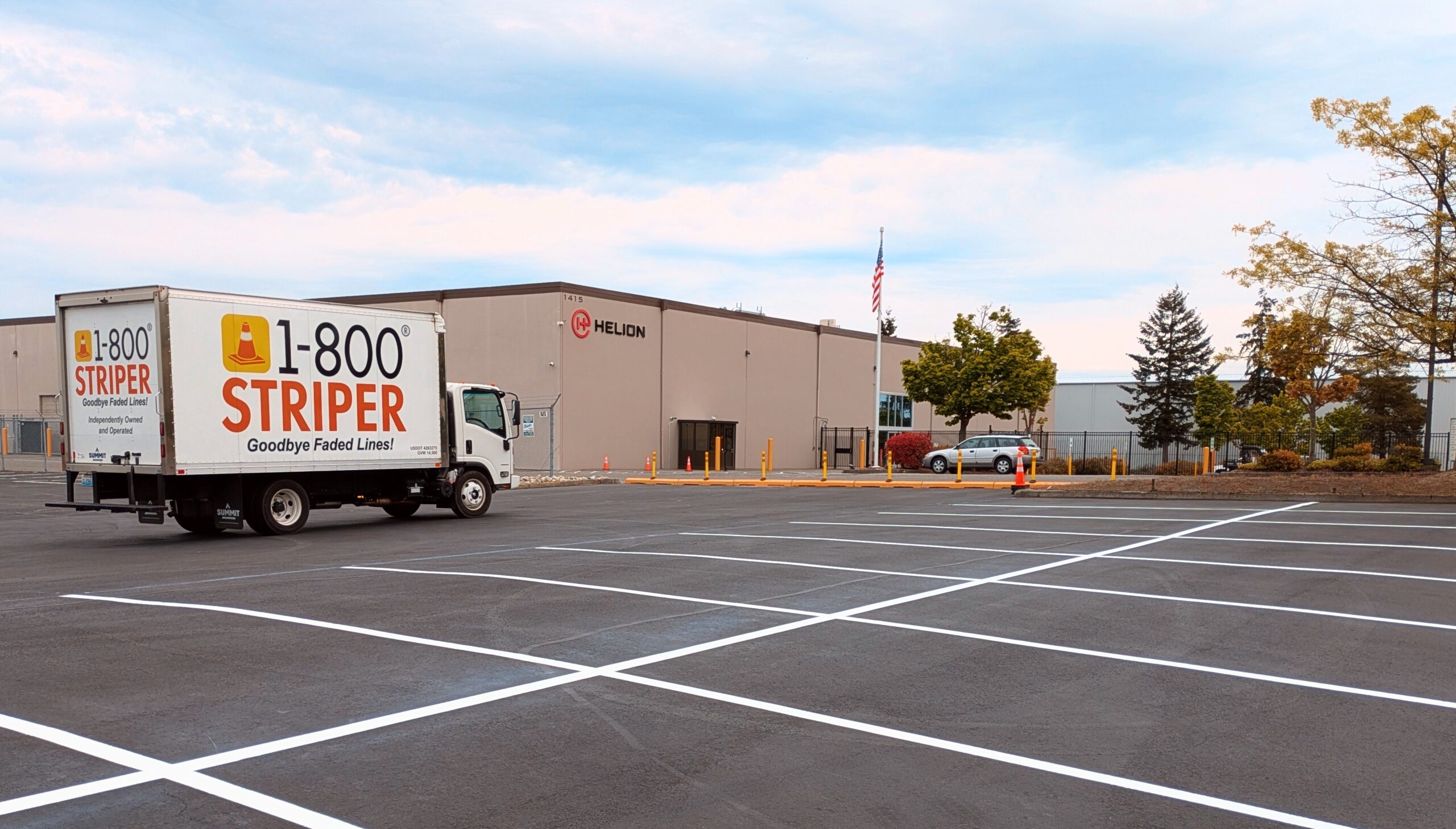 1-800-STRIPER | Parking Lot Striping in Pinehurst-Beverly Park Everett white parking lot striping and pavement markings in Everett, WA for Helion Energy