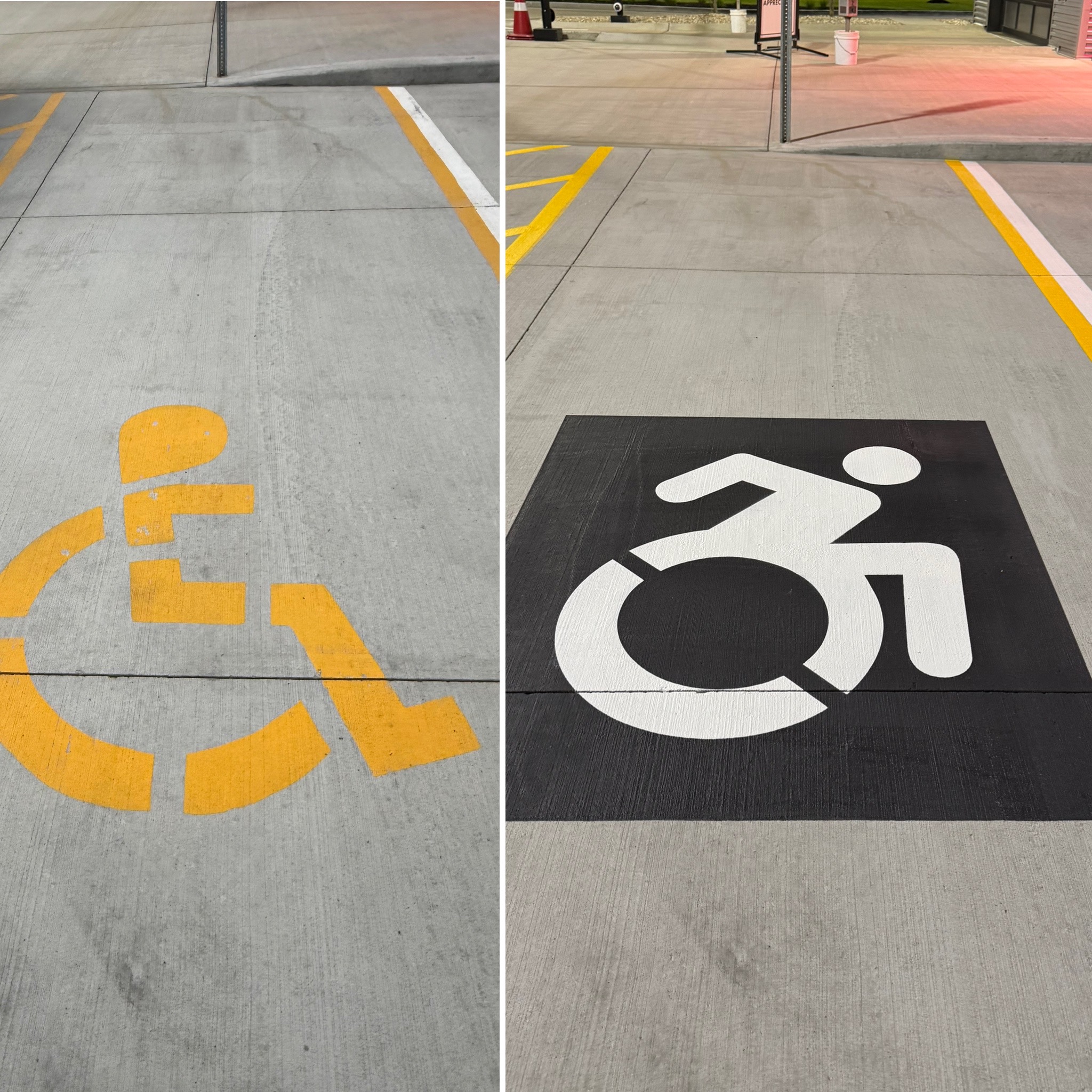 Handicap logos with a modern look painted by 1-800-Striper of Providence