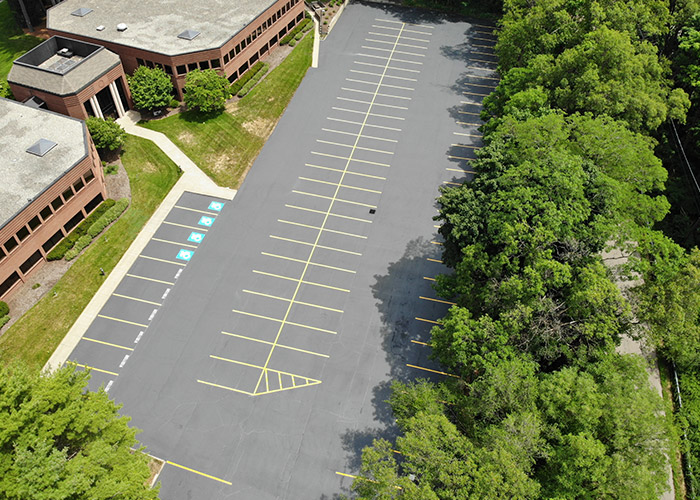 Freshly painted parking lot with new striping in Northern Virginia