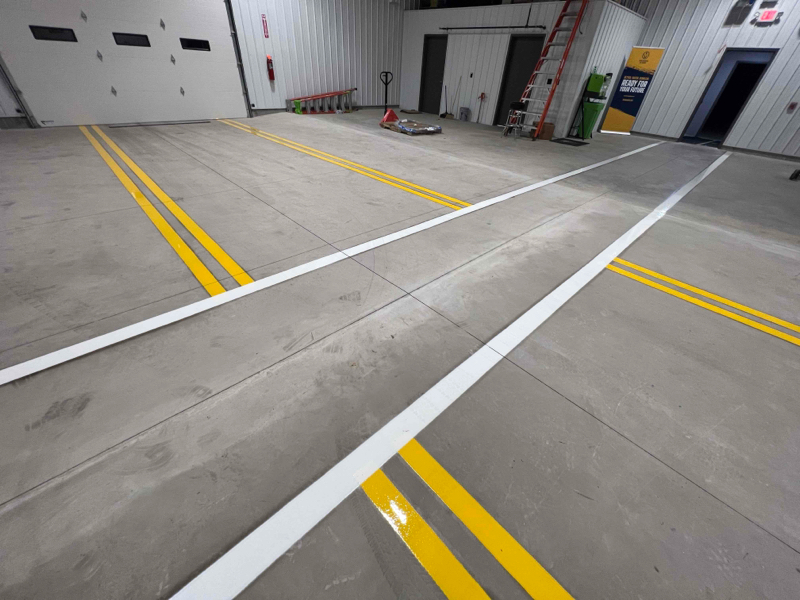 Indoor white and yellow stripes for a warehouse in SODO, Seattle, Washington